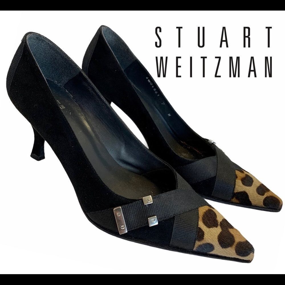 Stuart Weitzman Black leopard cheetah print heels